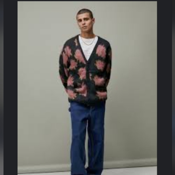 Obey Other - Obey Rare Crackle Cardigan  Eclectic Grandpa Fuzzy Mohair w Front Pockets